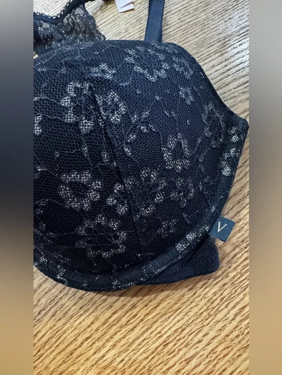Victoria's Secret Black Lace Racerback Push-Up Bra with Subtle Shimmer - Picture 7 of 11